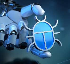 artificial intelligence hand holding bug